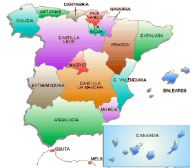 Mapa de Espaa en el que se ven las Comunidades Autnomas