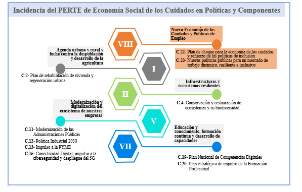 Incidencia del PERTE de Economía Social y de los Cuidados en Políticas y Componentes